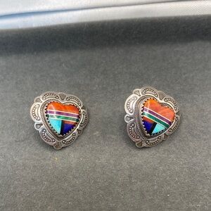Heart-Shaped Multicolor Sterling Silver Earrings